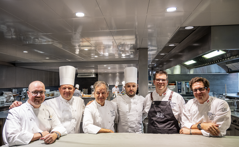 Les six chefs du Bocuse d‘Or (de gauche à droite): Stéphane Décotterd, Franck Giovannini, Dario Ranza, Filipe Fonseca Pinheiro, Christoph Hunziker et Ale Mordasini.