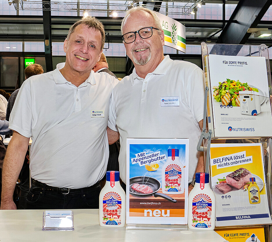 Rüdiger Wendt (à gauche) et Tomás Fleischmann (à droite) travaillent chez Nutriswiss AG depuis 12 ans et ont créé ensemble avec succès le segment Gastronomie et Commerce de détail.