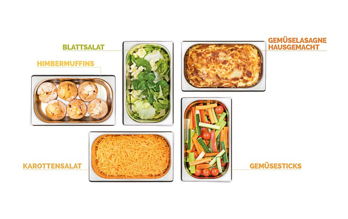 De l’entrée – salade ou bâtonnets de légumes – au dessert, Bernet Catering livre l’ensemble du menu.